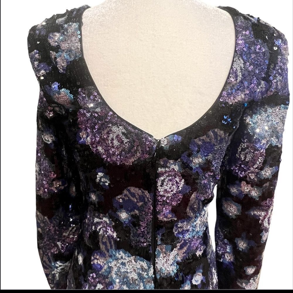 NWOT Dress the Population Nathalia Sequin Floral Long Sleeve Mini Dress size xs - Picture 10 of 13